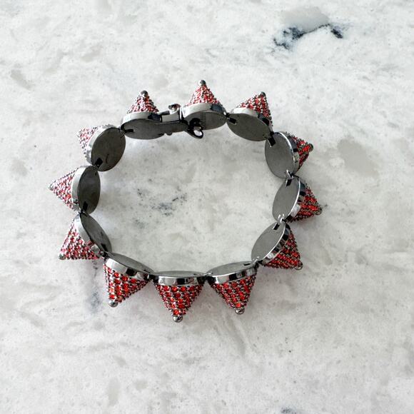 Eddie Borgo Cone Bracelet Sterling Silver Red Crystal Statement Jewelry - Picture 3 of 9